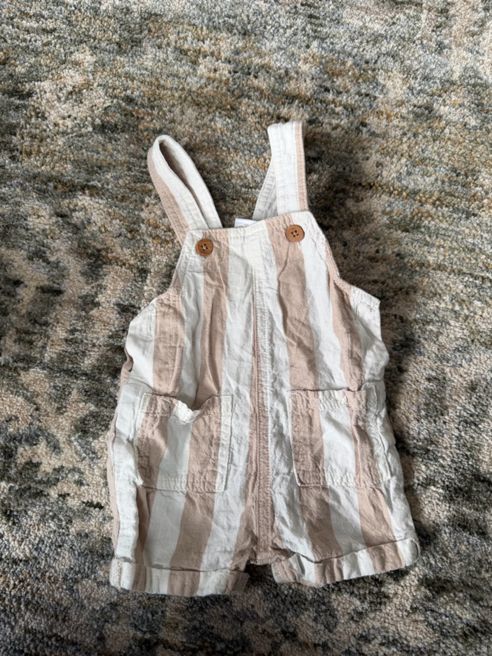 Striped Cotton Kids Overall Shorts in Tan & White